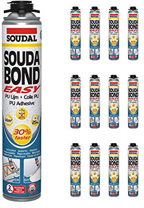 12 x Soudabond Easy Bonding PU Adhesive Soudal Gun Grade Foam Based Fixing Plasterboard Panels
