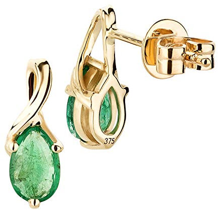 Ardeo Aurum Damen Ohrringe-Ohrstecker aus 375 Gold Gelbgold mit 0,85 ct Smaragd natürlich grün im Tropfen-Schliff 6x4 mm Birne