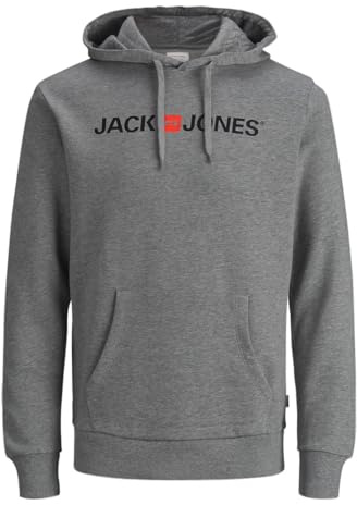 JACK & JONES Felpa con Cappuccio JJECORP Old Logo Noos 12137054 per Uomo, Grigio (Grigio Medio Melange/vestibilità Regolare), Piccolo