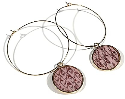 Boucles Créoles art déco acier inoxydable laiton 24 K résine