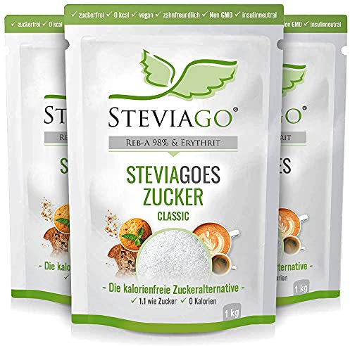 STEVIAGOES Zucker (Classic) - 1:1 Zuckerersatz (3 x 1kg (3er-Pack))
