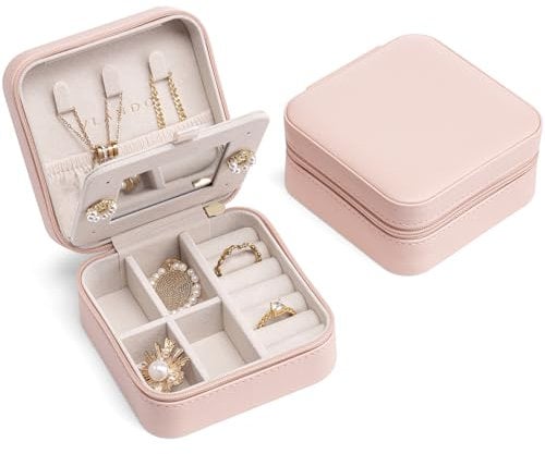 Vlando Schmuckkästchen Reise, Schmuckbox Klein Damen, für Ringe Ohrringe mit Spiegel Jewelry Box, Schmuckaufbewahrung Leder, Schmuckschatulle für Mädchen, Frauen Geschenk