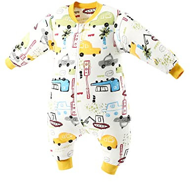 E-RIDES Baby Schlafsack mit Füßen 1.5Tog, Winterschlafsack Baumwolle mit abnehmbaren Ärmeln für Säugling Kleinkinder, Ganzjahres Langarm Baby Schlafanzug für Neugeborene (Stadtauto,Small)