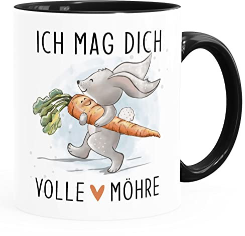 SpecialMe® Kaffee-Tasse Ich mag dich volle Möhre Hase Herz Geschenk Liebe Partner Jahrestag Valentinstag weiß-innen-schwarz Keramik-Tasse