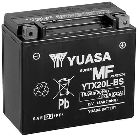 Batterie moto Yuasa SLA YTX20L-BS AGM - Sans entretien - 12 V 18 Ah - Dimensions : 175 x 87 x 155 mm compatible avec HARLEY-DAVIDSON XL, XLH 883 1997-2003