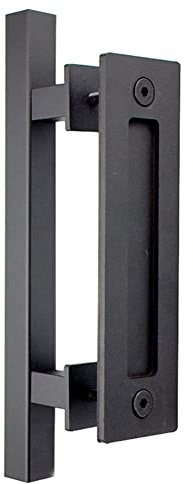 Hoopever Barn Door Handle, Sliding Door Handles Pull and Flush Set Two-Sided Handle Heavy Duty Hardware for Barn Doors, Closet Doors, Garden Sheds, Matte Black （11.8 inch）
