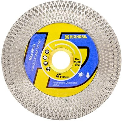 HIGHDRIL Fliesen Diamant Sägeblatt Trennscheibe 105mm zum Schneiden und Schleifen von Porzellanfliesen Granit Marmor Keramik Beton