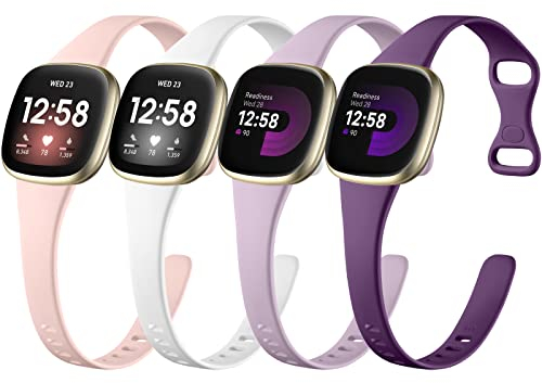 Oielai 4 Stück Kompatibel mit Fitbit Versa 4/3, Sense 2/1 Armband - Schlank Silikon Sport Ersatzband für Damen und Herren, Klein