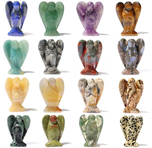 Wemeki Kristall-Engel-Figuren, Mischung, 10 Stück, Engel-Figuren und Statuen, natürlicher, handgeschnitzter Kristall-Engel, Edelstein, Schutzengel, Reiki-Statue für Frieden, Geschenk 3.8 cm