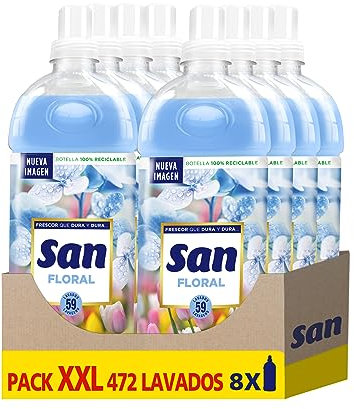 SAN | Suavizante Ropa Lavadora Líquido Concentrado | Fragancia Duradera Floral | Pack de 8 x 59 Lavados = 472 Dosis