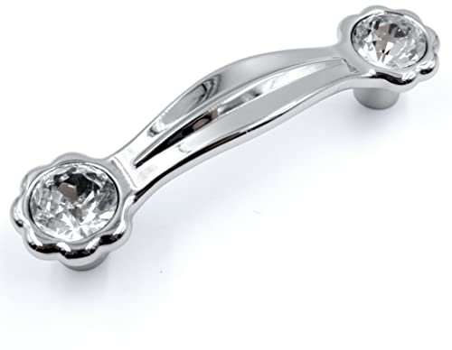 4er-Pack Schrankschublade Kristallgriffe Chrom mit klarem Glas, 7,6 cm Lochmitte, glänzende Gänseblümchen, Schrankgriffe für Kommode, Nachttisch, PW6738CR076