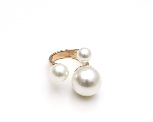 BSLVWG Perle Ehering für Frauen Mädchen Vintage CZ Kristall Faux Perlen Ball Blume Einstellbare Offene Band Wrap Geburtstag Cocktail Party Ring Komfort Fit Schmuck Geschenk