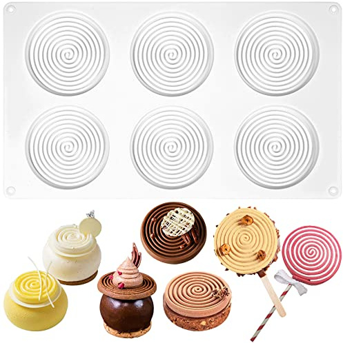 Spirale Runde Silikonform Tourbillon Scheibenform Backform für Käse, Lutscher, Schicht, Schokolade, Seife, Kerzen, Glasur, Kuchenformen 6 Mulden Scheibe Durchmesser 7,6 cm