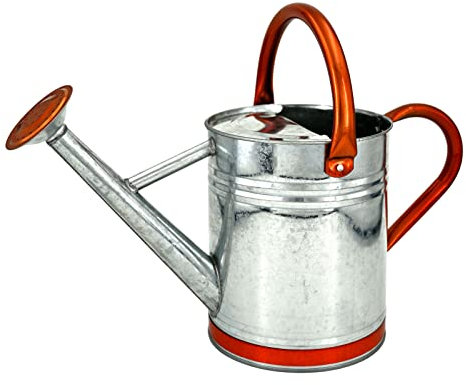 Lechloris Metall-Gießkanne für Outdoor-Pflanzen, Gießkanne aus verzinktem Stahl mit abnehmbarem Auslauf, 3,5 l, perfekte Dekoration für Haus und Garten, Retro-Zink-Farbton