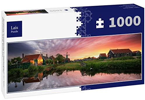 Lais Puzzle Traditionelle holländische Windmühle in der Nähe des Kanals. Niederlande, Landschaft bei Sonnenuntergang, Panorama 1000 Teile