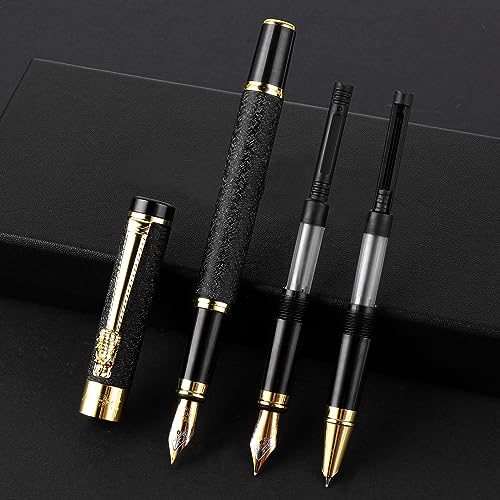 Cobee® Metall Füllfederhalter mit 3 verschiedenen Federn, luxuriöser mittlerer extrafeiner Spitze und gebogener Spitze Kalligraphie mattiertes Finish Business Stift für Männer und Frauen (schwarz)