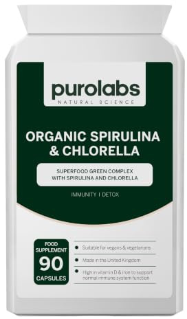Purolabs Spirulina & Chlorella Capsules – High Strength Spirulina Tablets Alternative for Energy, Detox & Immunity – Clean Formula, Vegan, Non-GMO – 90 Capsules