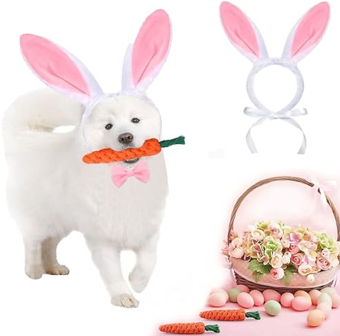 CEASELESLY Osterhunde-Stirnbänder,Hund Osterhase Kostüm,Karotte Haarband,Puppy Karotte Seil Spielzeug Geflochtene,Verstellbar Haustier Ostern Party Kostüm Zubehör für Hund Katze Welpen
