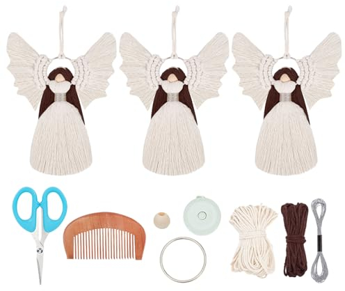 ORIGACH 3 Set DIY Makramee Engel Kits für Anfänger, Weihnachtsschmuck, Boho Wand Hängende Dekoration, Handgemachte Gewebte Dekoration für Haus Wohnzimmer Xmas Party