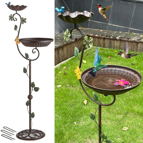 Aifeorzo Metal Bird Baths for Outdoors, 44 Height Cast Iron Pedestal Bird Bath and Feeder, Vintage Sturdy Heavy Duty Birdbath Bowl, Tall Floral Accents Birdbaths for Garden Yard Patio Porch Decor