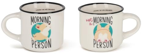 Legami - Tasses à café Espresso For Two, lot de 2 tasses à café en porcelaine New Bone China, tasse à café lavable au lave-vaisselle, thème Corgi Morning Person, diamètre 5,5 cm, capacité 50 ml