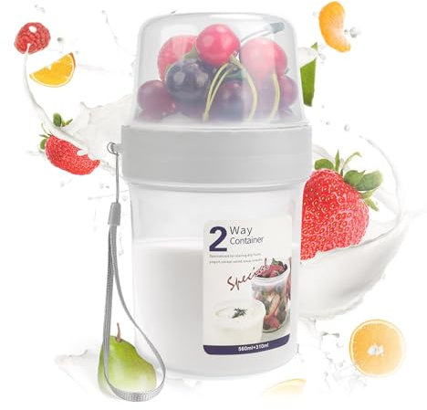 ZIJANG Porta Yogurt, 560ml + 310ml Trasparente Porta Yogurt Termico, Portatile Doppio Strato Porta Yogurt Refrigerato Adatto per Lavoro, Picnic, Viaggi