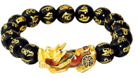 SAFIGLE -armband Weihnachten Männer Feng-shui Glücksarmband 2023 Chinesisch Feng Shui Armband Aus Schwarzem Obsidian Figur Reichtum Dekoration Anziehen Perlen Legierung Mann Schmuck