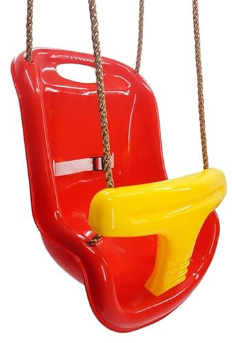 Children Deluxe High Back baby swing seat perfect for Garden swings and Climbing Frames (Red with Yellow T-Bar)