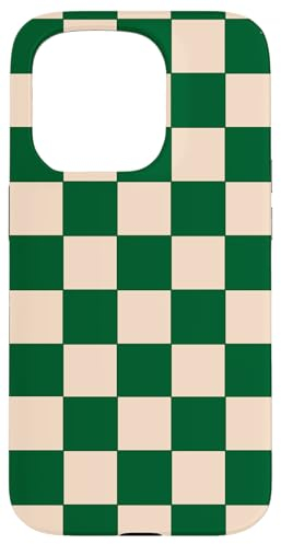Hülle für iPhone 15 Pro Weiß / cremefarben / grün kariertes Schachbrett