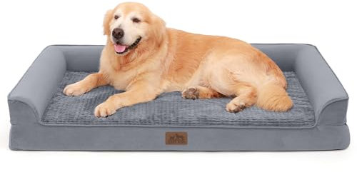 COZY KISS Hundebetten für extra große Hunde, wasserdichtes Hundebett aus Memory-Schaum mit Seiten, rutschfeste Unterseite und orthopädische Hunde-Couch-Bett mit waschbarem, abnehmbarem Bezug, Grau