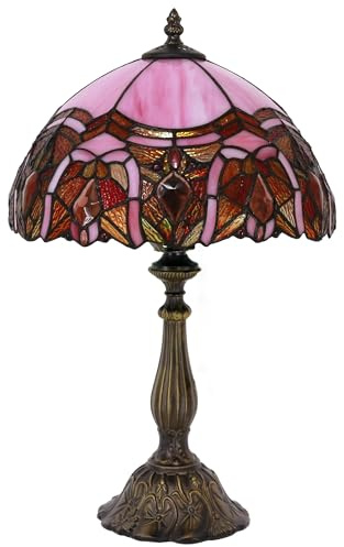 ZJART Tiffany Table Lamp Stained Glass Lamp 12X12X19 Inch Pink Jewelry | Antique Reading Light