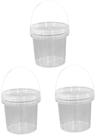 DOITOOL 3Pack Clear Plastic Bucket with Lid and Handle (1L) Ice Cream Tub with Lids, Food Grade Round Plastic Pail Container with Lid, Freezer Food Storage Containers
