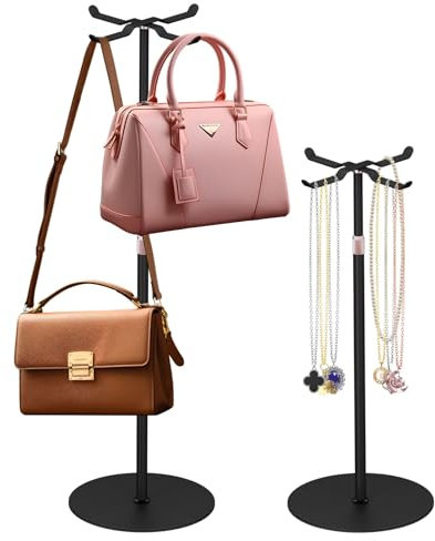 Raweao Porte Sac à Main Réglable, Lot de 2 Présentoir Sac a Main Organisateurs de Rangement, Support pour Chapeaux Bijoux en Métal Robuste pour Placard, Comptoir, Chambre à Coucher (Noir)