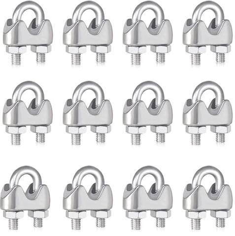 Seilklemme, 12 Stück Drahtseilklemme 3mm 304 Edelstahl Seilklemmen M3 Stahlseil Klemme Bügelseilklemme für Stahlkabel Stahldraht Drahtseil Wäscheleinenspanner Markise Fixiert