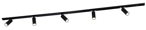 Ledvion - LED Stromschienenbeleuchtung 2M + 5 Stromschienenstrahler (5W, 2700K, Schwarz, Dimmbar), 1-phasige Stromschienenleuchte