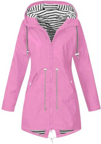 KOG Übergangsjacke Damen Regenjacke Wasserdicht Regenmantel Windbreaker mit Kapuze Fahrradjacke Regencape Regenjacken Windjacke Wanderjacke Outdoor Jacken Sale Knalliges Pink L