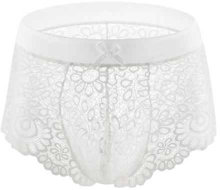 Walang Culotte sexy pour homme Sissy Knickerbocker Slips Stretch Taille basse Dentelle Nœud papillon Boxer transparent en maille