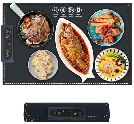 Placa calentadora eléctrica para alimentos, calentador de buffet, 3 temperaturas ajustables, 38 x 60 cm, plegable, portátil, para mantener caliente o descongelar