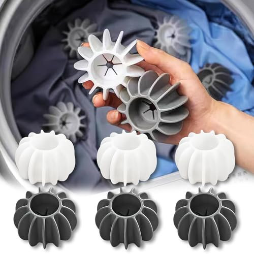6 palline riutilizzabili per bucato, colore bianco e grigio, per stendere vestiti, tessuti, riducono le rughe, in silicone, anti avvolgimento