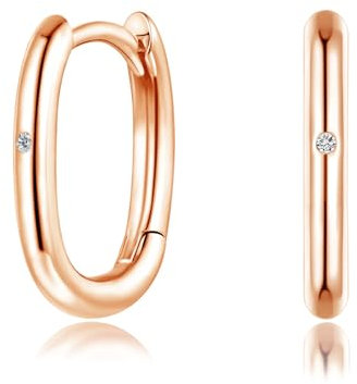 Loutade Creolen Silber Damen Ohrringe, 925 Sterling Silber Oval Creolen mit Zirkonia, Hypoallergen Geometrische Rose Gold Huggie-Ohrringe, Schlafen Knorpel Ohrringe Rose Gold Creolen zum Weihnachten