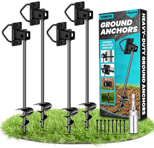 Ground Anchors Screw in Payivsve, Multi-Purpose Trampoline Stakes Heavy Duty, 3 Wider Spiral Mobile Home Anchors Hurricane Earth Anchors for Trampoline, Storage Shed, Swing Sets, Carports(12-4pcs)