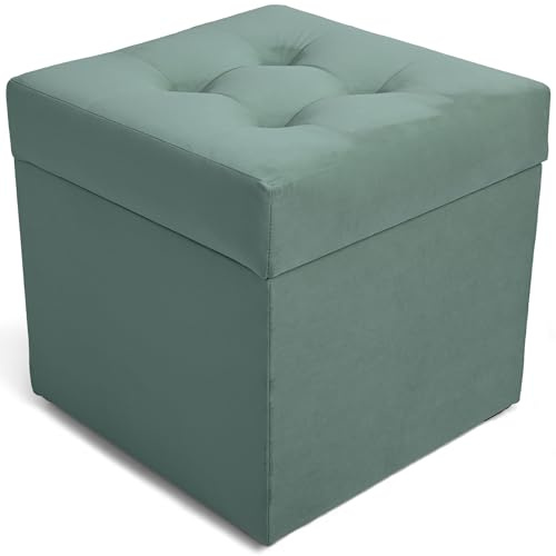 MG Design Polsterhocker 45 x 45 cm Petrol mit großem Stauraum (ca. 50 L), bis 300 kg belastbar, weich mit dezentem Schimmer, pflegeleicht – Wohnbereich, Schlafraum & Flur
