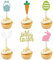 12 Pcs Easter Cupcake Toppers Decorations - Glitter Happy Easter Cake Toppers with Bunny Ear Egg Carrot Basket Cupcake Picks, Easters Theme Party Cake Decorations Supplies