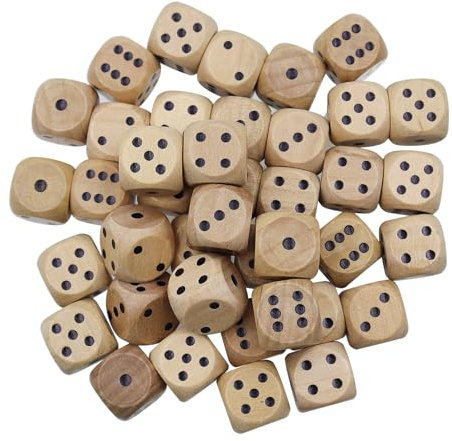 TaboSI 40 dadi da 16 mm in legno, 6 lati, dadi da gioco in legno, dadi standard per giochi da tavolo, giochi da tavolo, gioco di carte da tavolo