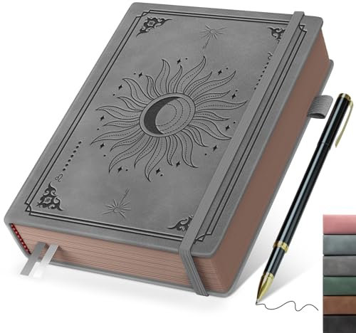 Notizbuch A5, Vintage Dickes Journal mit Stift, 366 Seiten 100gsm Papier Notizbücher, Hardcover Journal für Erwachsene Arbeit, Schreiben, Notizen, Lernen, Reisen, 14.5 x 21cm - Grau