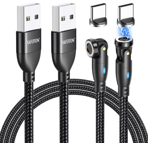 VAFOTON 9Pin Magnet Ladekabel (2Pack 2m+1m), 540 Grad USB Magnetisches Ladekabel, USB zu TypC Magnetkabel, 18W Datenkabel für Typ C Geräte