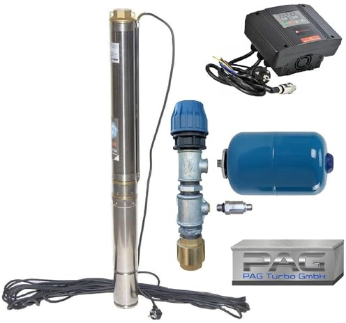 PAG Turbo GmbH® - Röhtenbach Pumpen Inverter (intelligente Pumpensteuerung) + sandresistente Tiefbrunnenpumpe 3 STM20-6000L/h - 7,7bar (Pumpe + Inverter RHF-1,5)