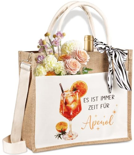 Giftota Jutetasche, Aperol Geschenk Frauen, Faltbare Wasserdicht Einkaufstasche für Freundin, Kollegin und Aperol-Liebhaber, Jute Tote Bag, Shopper, Strandtasche
