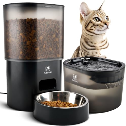 NekoYuki Futterautomat & Katzenbrunnen 2-in-1 | App-gesteuert, 3L Trinkbrunnen, automatischer Futterspender für Katzen | leise, hygienisch, mit Batterie-Notbetrieb