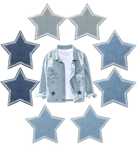 8 Pcs Star Iron On Patches for Clothing, 2 Sizes Embroidered Patch Sew On for Jackets, Jeans, Skirts, Hats, Bags